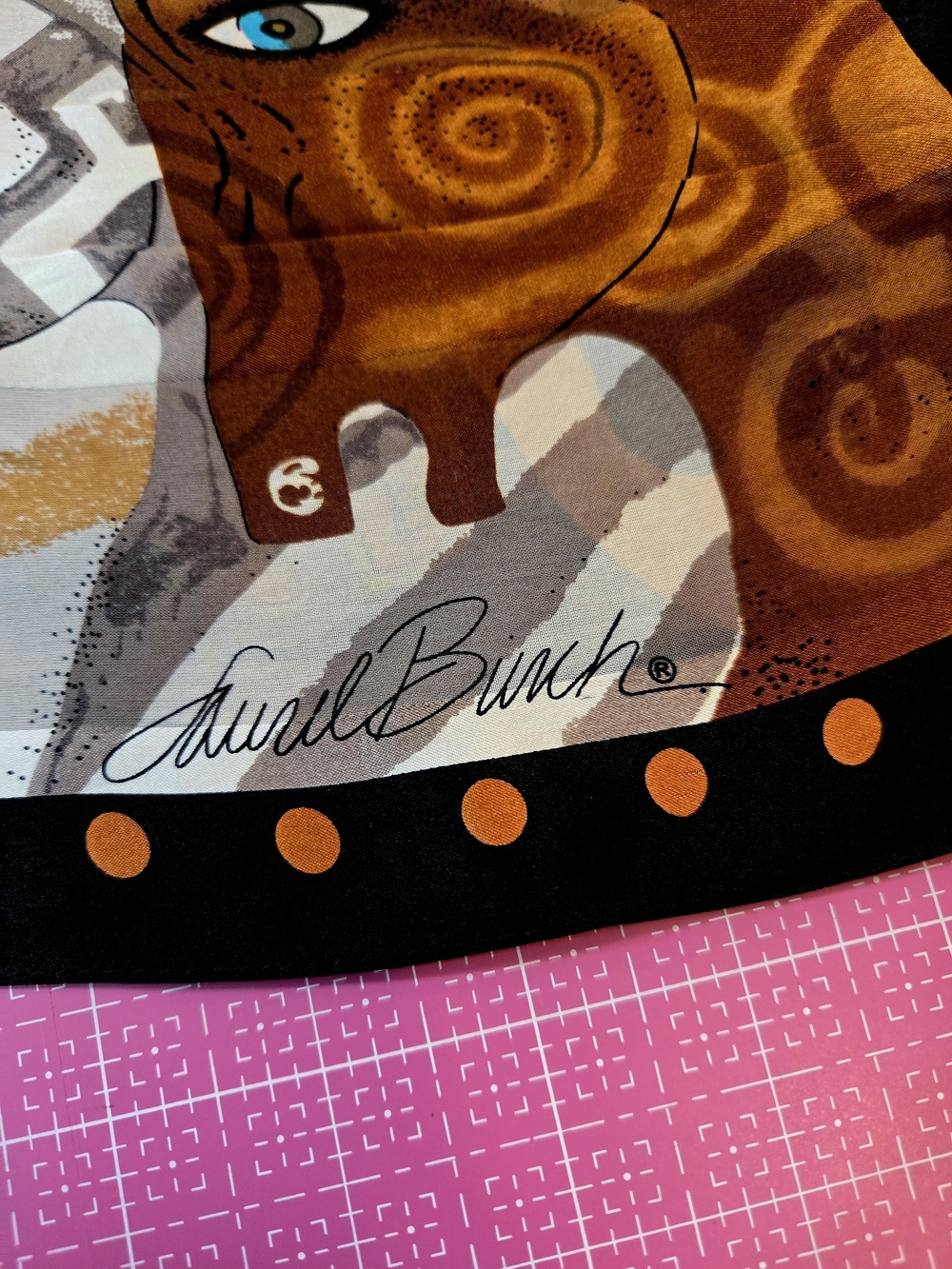 Laurel Burch SILK Abstract Floral Fringe Scarf in Black, Brown, Gold - Picture 2 of 9